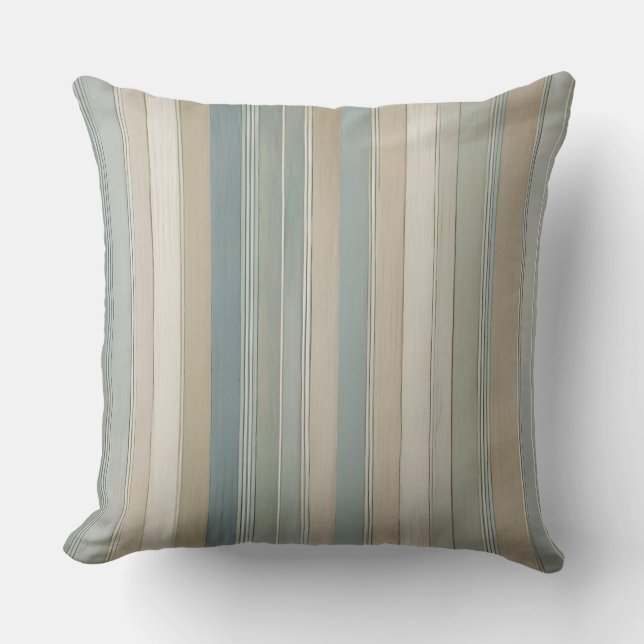 Coussin Pastel Turquoise Sage Beige Cream Stripe (Recto)