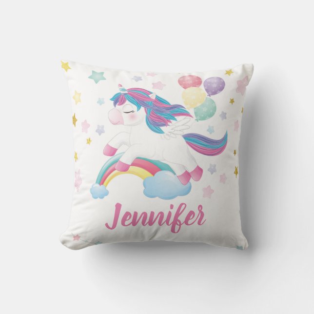 Coussin Pastel Unicorn Rainbow Nom personnalisé (Recto)