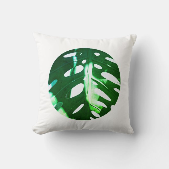 Coussin Pastel Vert Pâle Feuille de Plante Cercle  (Recto)