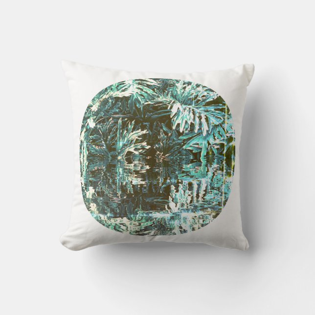 Coussin Pastel Vert Pâle Feuille de Plante Cercle  (Recto)