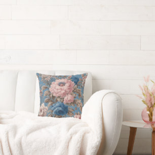 Coussin Pastel Victorien Bleu Et Fleurs Roses Jeter Pill
