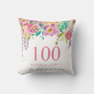 Coussin Pastel Watercolor Flowers 100e anniversaire GIft