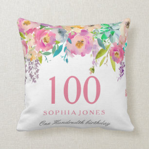 Coussin Pastel Watercolor Flowers 100e anniversaire GIft