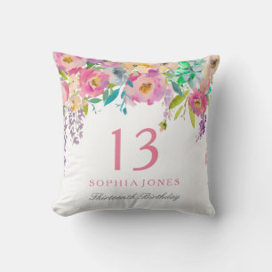 Coussin Pastel Watercolor Girls 13th Birthday Party Cadeau