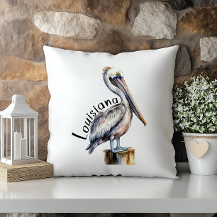 Coussin Pastel Watercolor Pelican Louisiana State