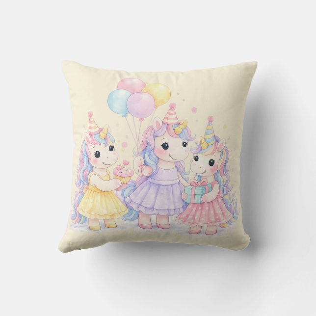 Coussin Pastel Watercolor Unicorn Girls Birthday (Verso)