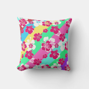 Coussin Pastels Tropicaux avec Hibiscus