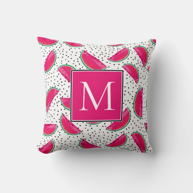 Coussin Pastèque au néon sur le motif de graines (Recto)