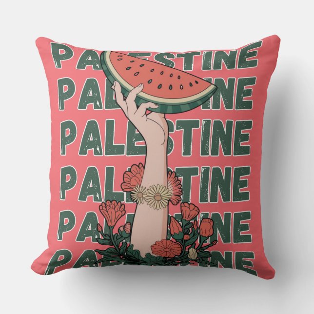 Coussin pastèque, fleurs et palestine Texte Répéter (Recto)