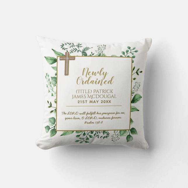 Coussin Pasteur prêtre nouvellement ordonné, le ministre D (Recto)