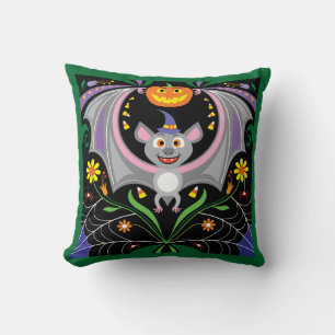 Coussin Patch de citrouille de chauve-souris de minuit