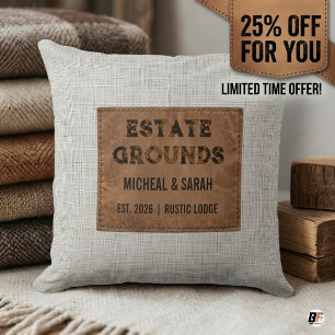 Coussin Patch en faux cuir de gîte rustique personnalisé E