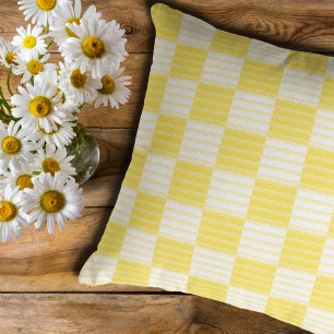 Coussin Patchwork à rayures jaune et blanc