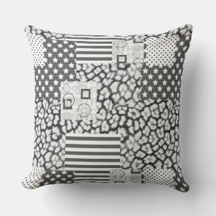 Coussin Patchwork blanc gris Patches rustiques