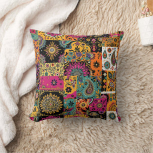 Coussin Patchwork bohème Mandala et Motif Paisley
