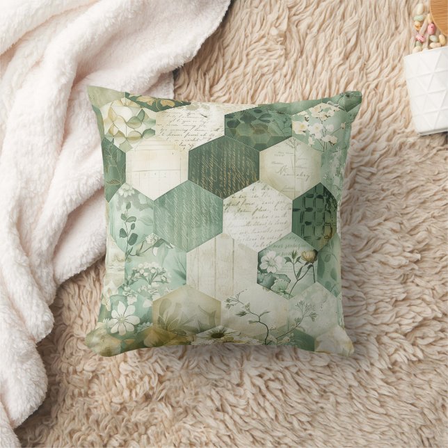 Coussin Patchwork Botanique Hexagonal Vintage (Couverture)