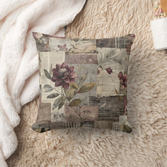 Coussin Patchwork Botanique Rustique Vintage (1) (Couverture)