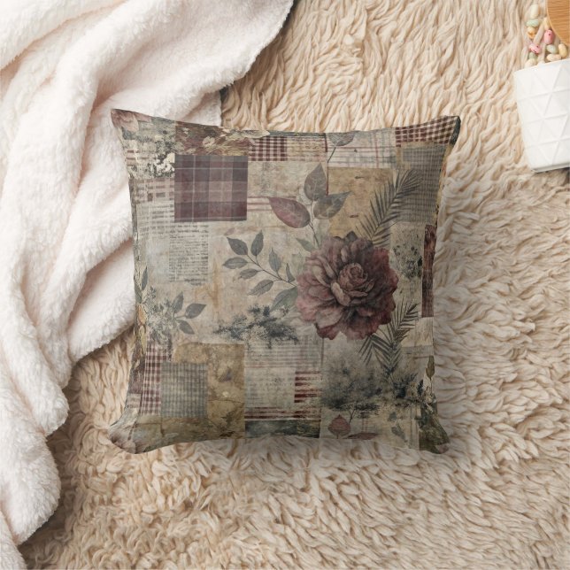 Coussin Patchwork Botanique Rustique Vintage (2) (Couverture)
