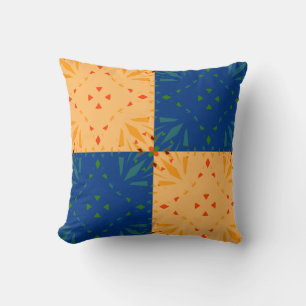 Coussin Patchwork de Décor Géométrique Jaune Bleu