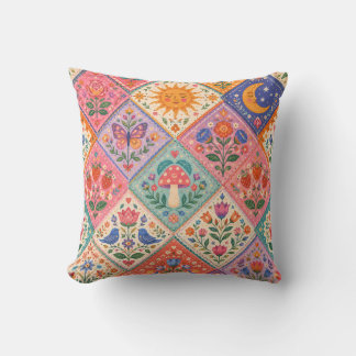 Coussin Patchwork de Folklore Céleste Champignon Soleil Lu