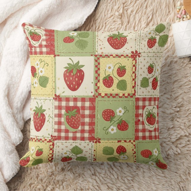 Coussin Patchwork de fraises pour pique-nique (6) (Couverture)