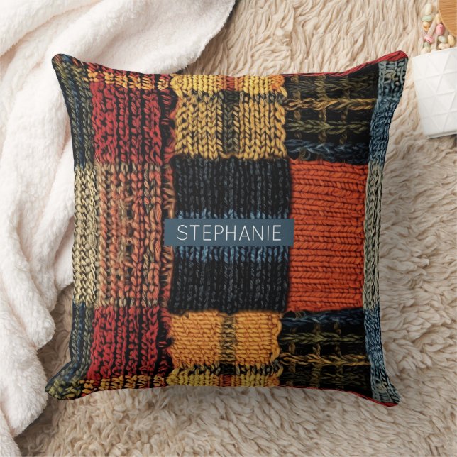 Coussin Patchwork de Knit - Décor Boho d'automne confortab (Couverture)