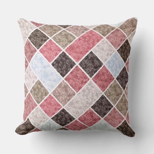 Coussin patchwork de marbre dans les tons marron et rose (Recto)