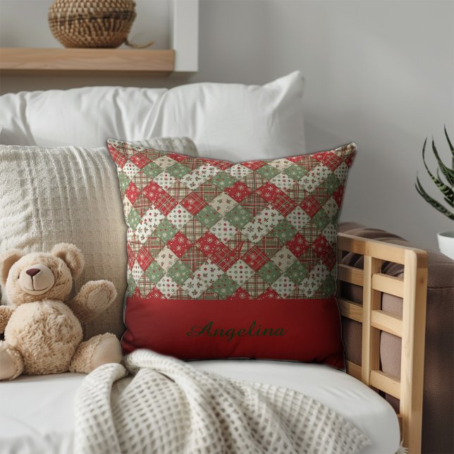 Coussin patchwork de Noël nom Vert Rouge (Créateur téléchargé)