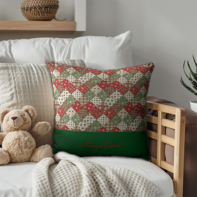 Coussin Patchwork de Noël nom Vert Rouge (Créateur téléchargé)