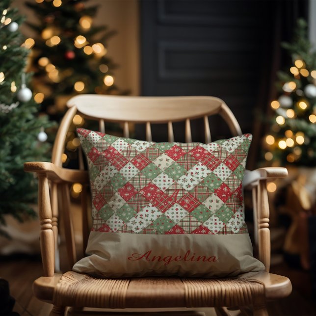 Coussin Patchwork de Noël nom Vert Rouge beige (Créateur téléchargé)