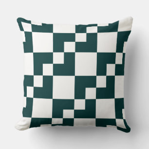 Coussin Patchwork Domino - Mousse foncée Vert et Blanc