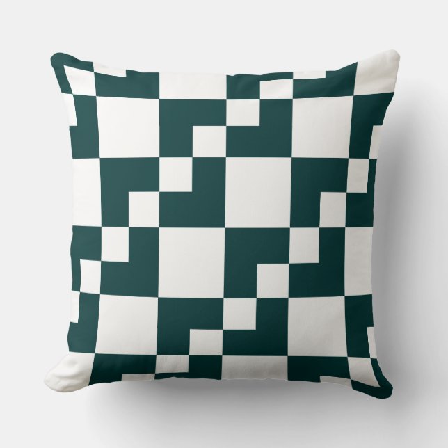 Coussin Patchwork Domino - Mousse foncée Vert et Blanc (Recto)
