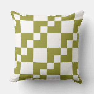 Coussin Patchwork Domino - Olive et blanc