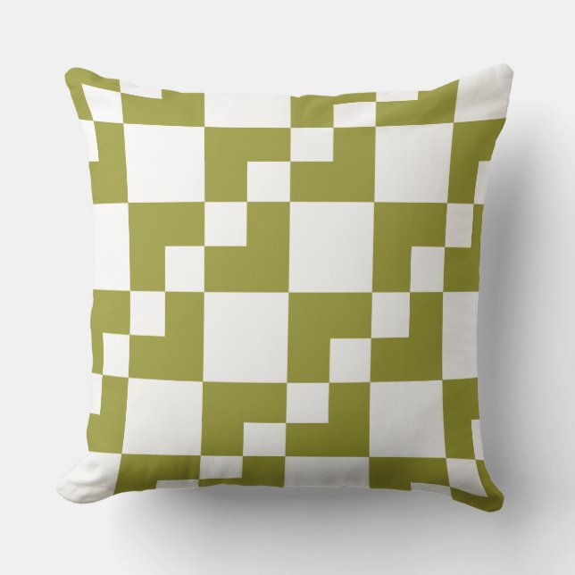 Coussin Patchwork Domino - Olive et blanc (Recto)