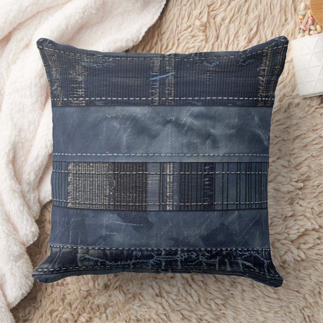Coussin Patchwork en Denim Indigo Rustique (Couverture)