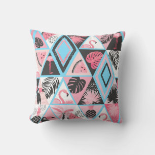 Coussin Patchwork flamingo tropical, motif de palmier.