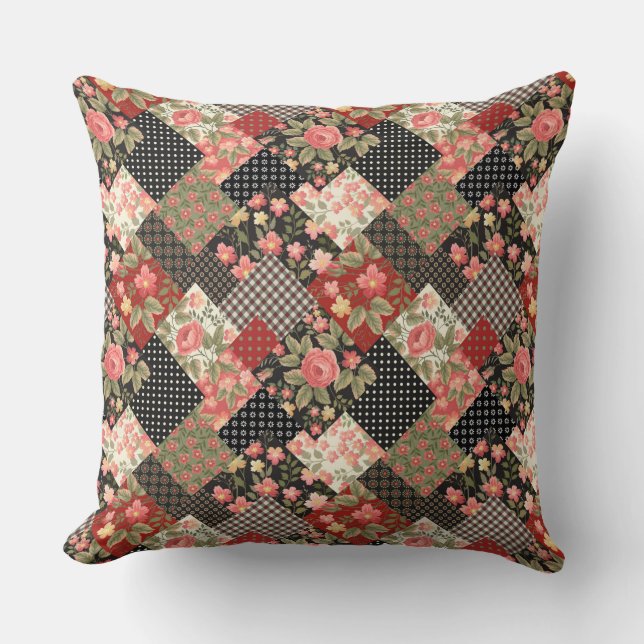 Coussin Patchwork Fleurs Motifs Polka Dot Plai géométrique (Recto)