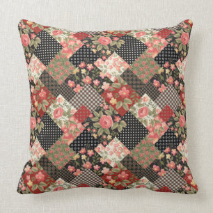 Coussin Patchwork Fleurs Motifs Polka Dot Plai géométrique