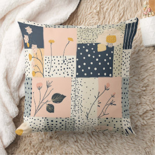 Coussin Patchwork Floral de Campagne Moderne en Rose et Bl