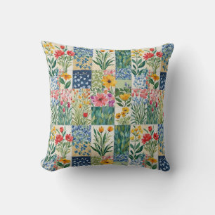 Coussin Patchwork Floral Fleurs de Jardin Botanique Jolie