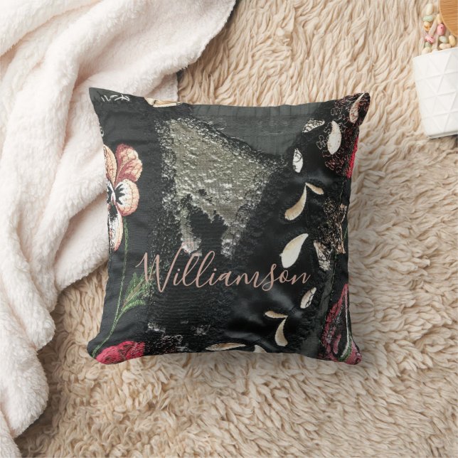 Coussin Patchwork Floral Personnalisé Broderie Aspect Gris (Couverture)