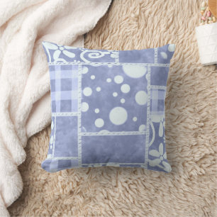 Coussin Patchwork fou bleu à carreaux floral personnalisé 