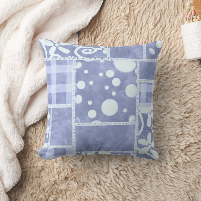 Coussin Patchwork fou bleu à carreaux floral personnalisé  (Couverture)