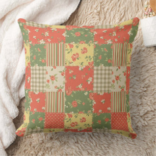 Coussin Patchwork Gingham Floral Aspect Maison de Campagne