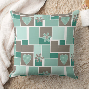 Coussin Patchwork marron turquoise de carrés