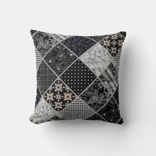 Coussin Patchwork monochrom noir gris blanc patchwork qui