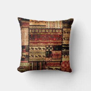 Coussin Patchwork motif africain grunge imprimer arrière -