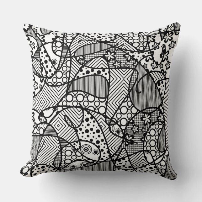 Coussin Patchwork motif noir et blanc 04 (Recto)