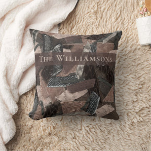 Coussin Patchwork personnalisé de rubans marron beige gris