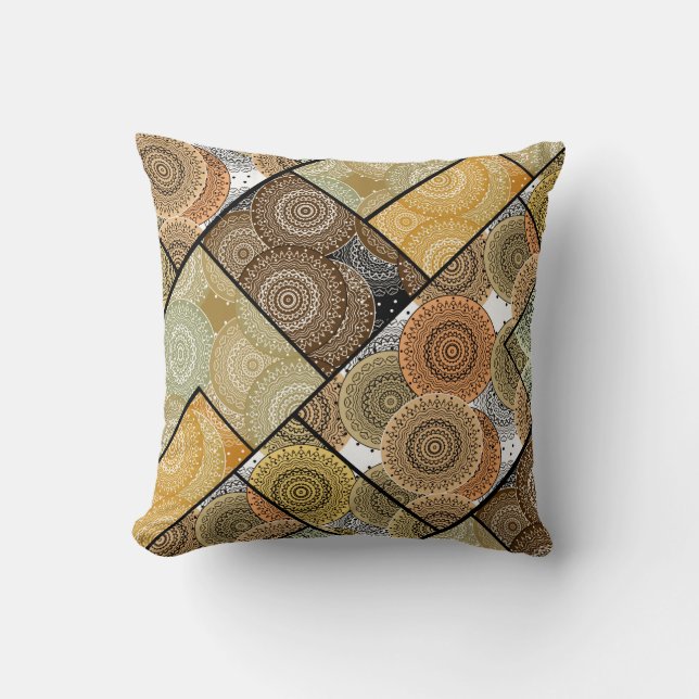 Coussin Patchwork quilt céramique cercles carreaux mandala (Recto)
